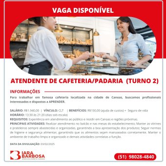 Assistente de cafeteria e padaria (turno 2)