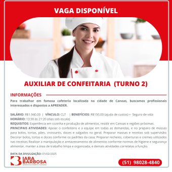 Auxiliar de confeitaria (turno 2)